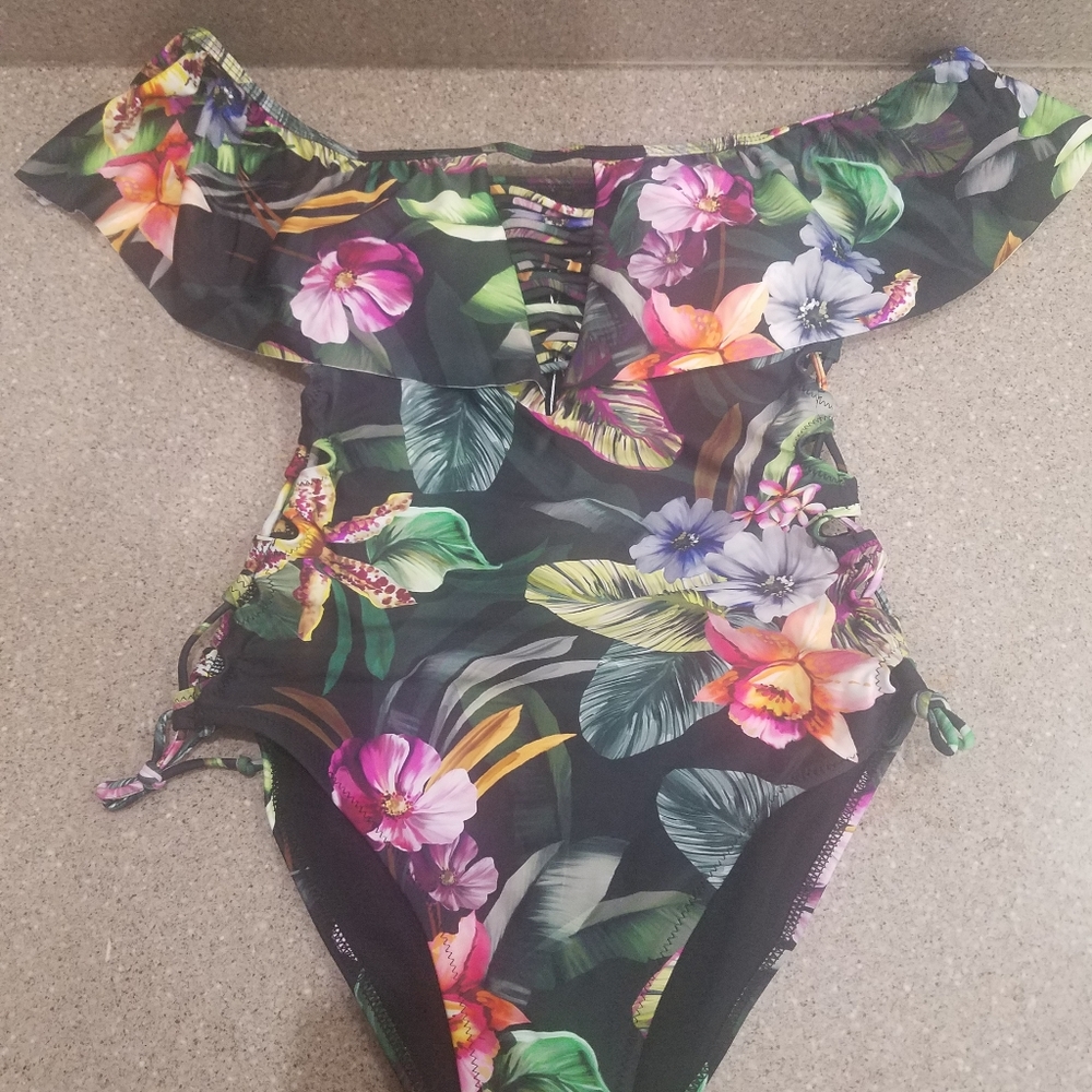 Tinibikini black floral one piece swimsuit